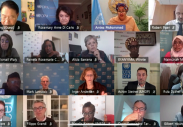 A screenshot of the virtual call with leaders to discuss the pledge to boost efforts.