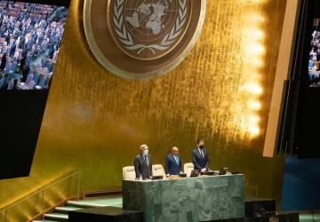 Vista del área central de la Asamblea General durante la sesión especial de emergencia sobre Ucrania.