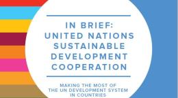 Cover shows colourful horizontal bars on the left of the page and a solid blue with the UNSDG logo on the right. The title is enclosed in a white solid circle in the middle of the page. 