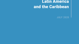 يُظهر الغلاف عنوان "موجز سياساتي: تأثير كوفيد-19 على أمريكا اللاتينية ومنطقة البحر الكاريبي" على خلفية زرقاء مع شعار الأمم المتحدة في الجزء السفلي للجانب الأيسر.