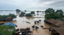 An aerial view of a submerged community in Bhajani, Kailali 