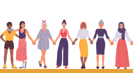 A colourful illustration of women and girls