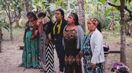 A group of indigenous women in Brazil wearing traditional clothes