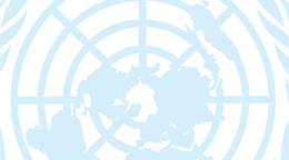 Portada del documento con un fondo blanco y un gran logo de la ONU en tono azul claro.