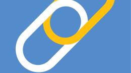 Portada del documento con fondo azul y un ícono de enlace en blanco y amarillo.