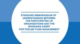 Portada del documento con un fondo en dos tonos de azul y el título en inglés dentro de un círculo blanco.