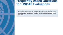 Portada del documento con un fondo blanco decorado con una columna azul, en la se aprecia el logo translúcido de la ONU.