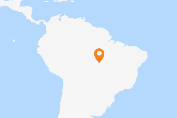 A map of South America with a marker on Brazil. 