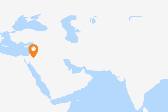 A map of the Middle East, Africa and Asia with a marker on Jordan.