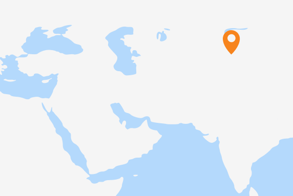 A map of the Middle East, Africa and Asia with a marker on Kyrgystan.