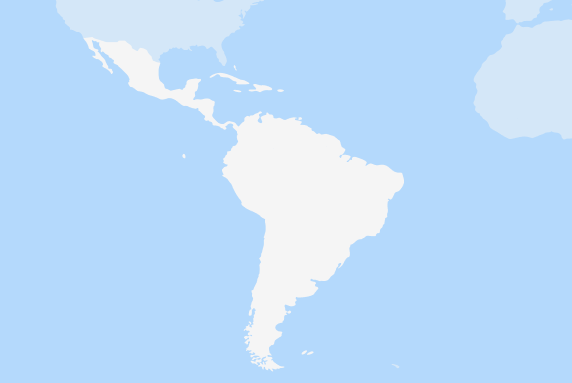 A borderless map of the Latin America and the Caribbean region. 