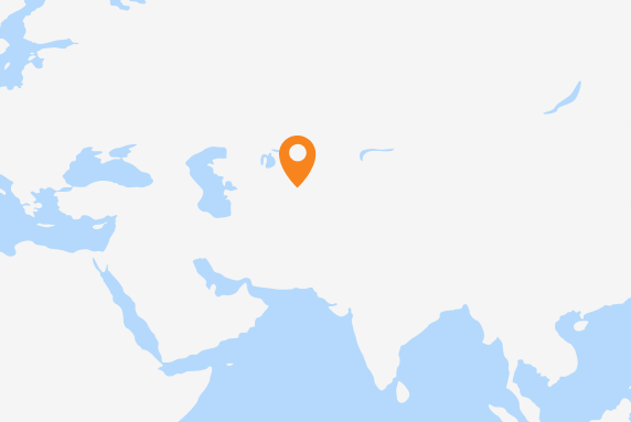 A map of the Middle East, Africa and Asia with a marker on Uzbekistan.