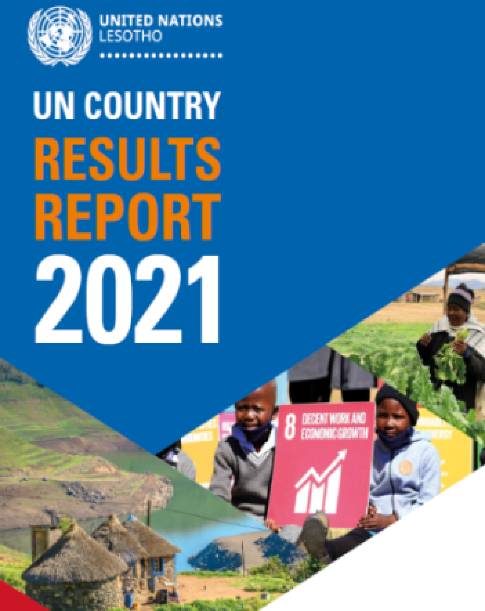 A colorful report cover featuring a collage of photos and a blue banner.