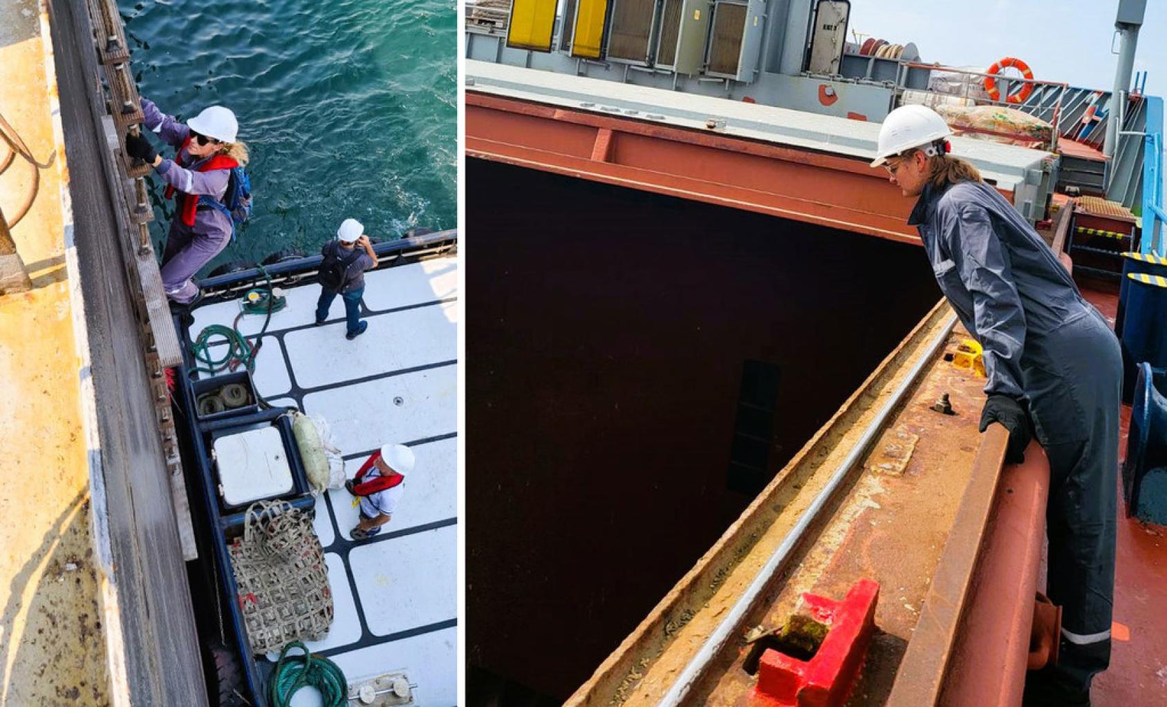 Фото ООН | Инспекторы ООН поднимаются на борт судна для проверки.