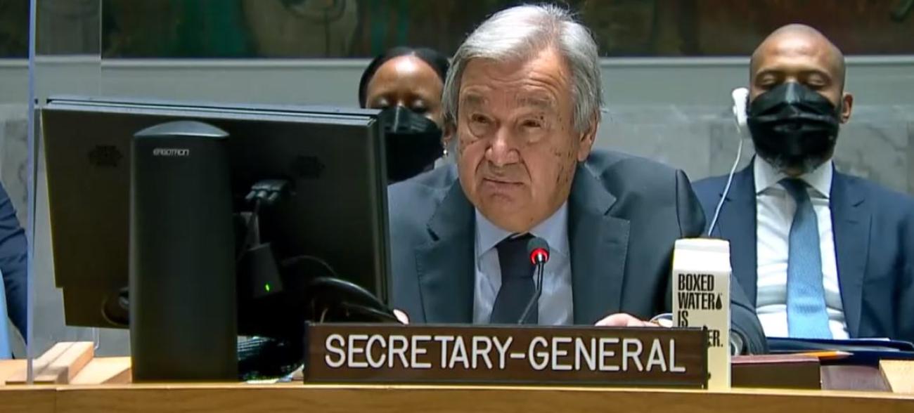 UN Secretary General speaking at the Security Council. 