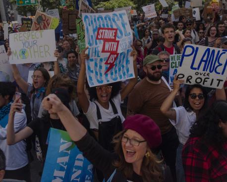 Protesta contra el cambio climático liderada por jóvenes.