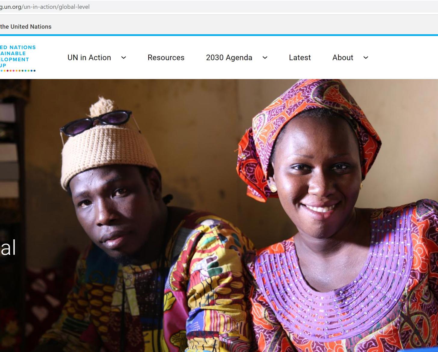 Screenshot of the UN in Action page on the UNSDG global website