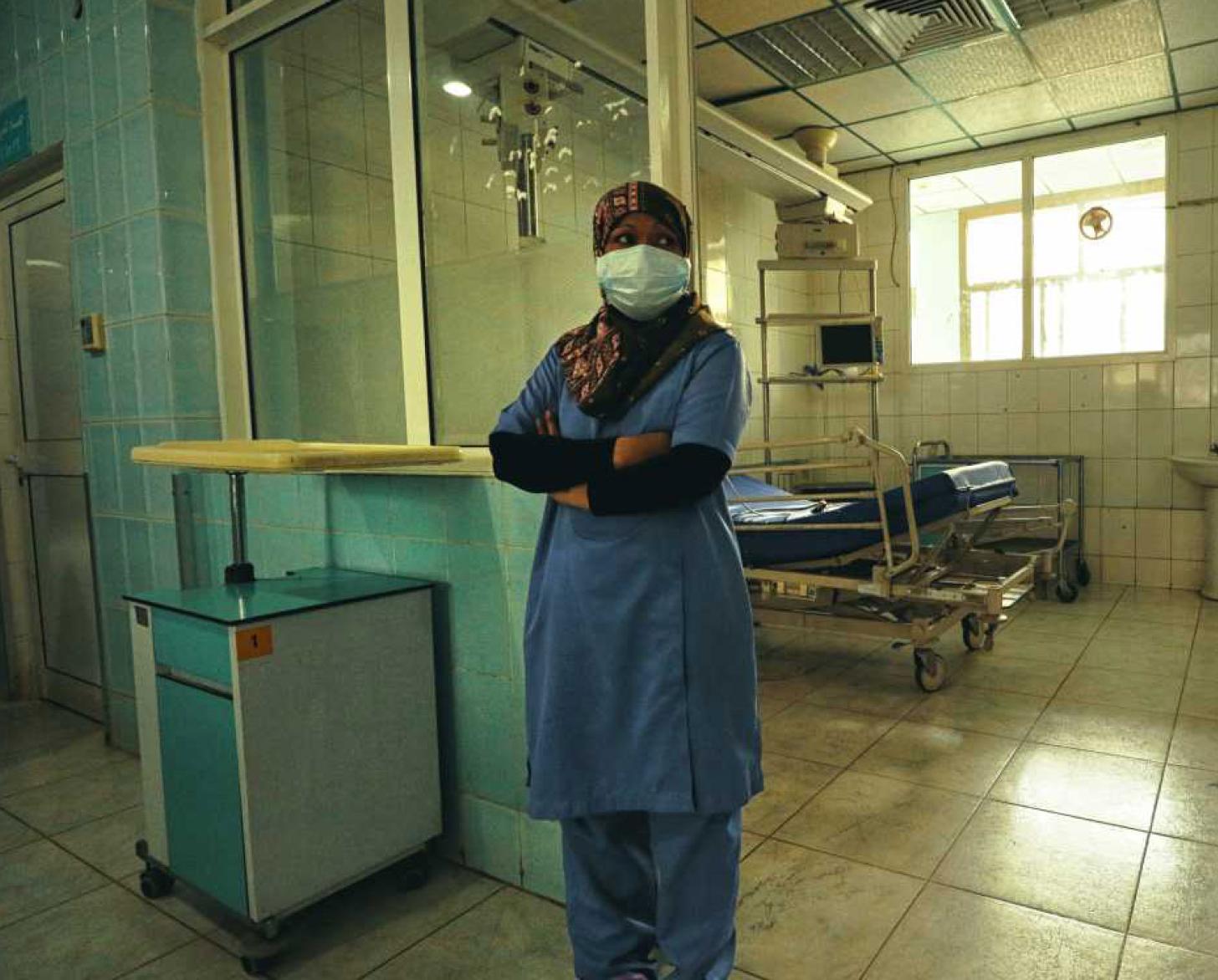 A nurse in Al Kuwait Hospital in Sana’a, Yemen.