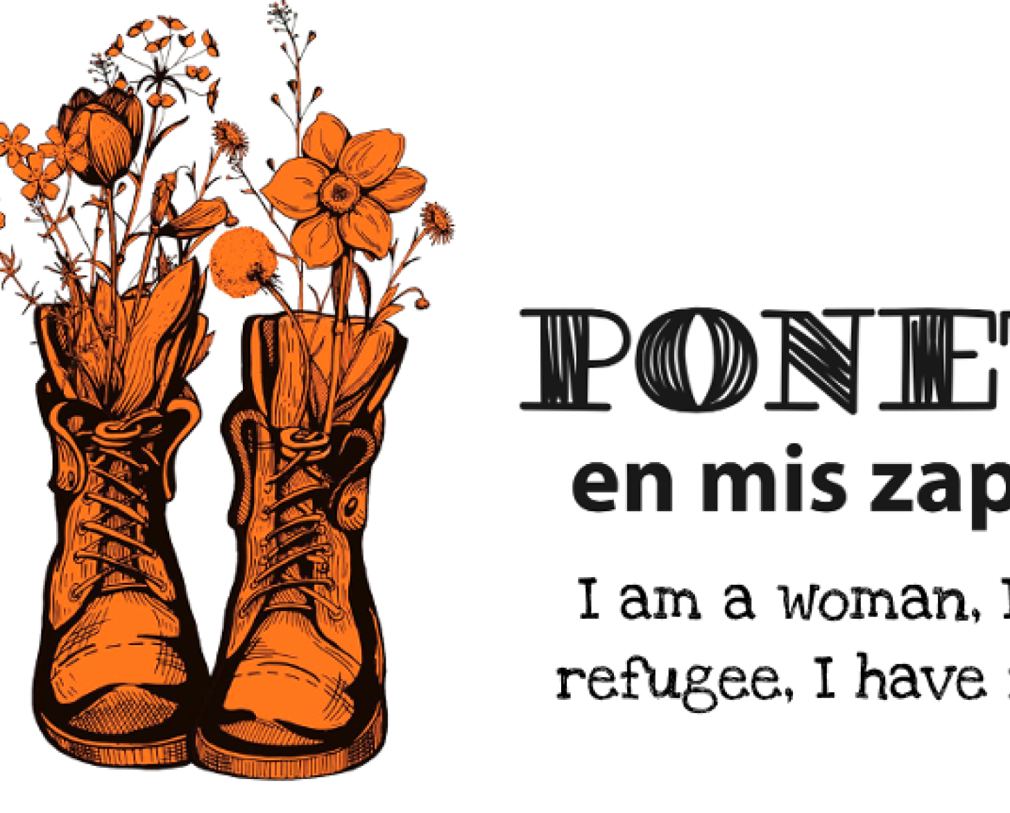 The Ponete en Mis Zapatos logo shoes a pair of orange boots with flowers.