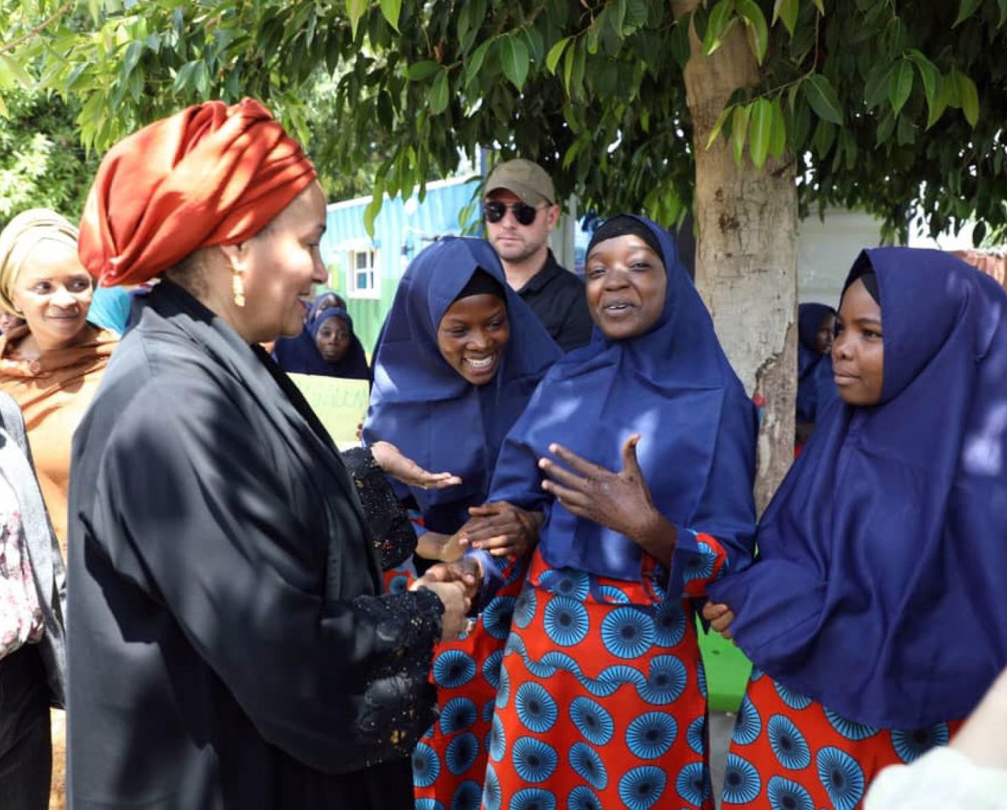Deputy Secretary-General Amina J. Mohammed meets with students at Lafiya Sariri Learning Centre, in Borno state, North-eastern Nigeri
