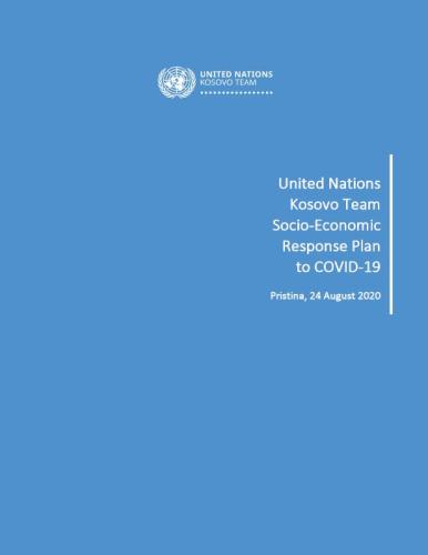 Cover shows the title "United Nations Kosovo Team Socio-Economic Response Plan to COVID-19", over blue background