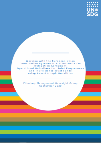 This document has a blue and white background with blue text.  UNSDG logo appears to the top right of the docuemtn