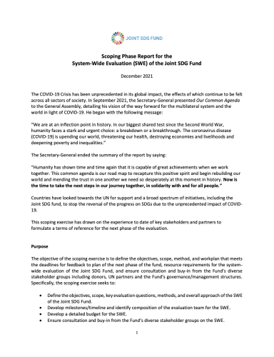 Portada del documento con el logotipo del Fondo Conjunto para los ODS en la parte superior de la página.