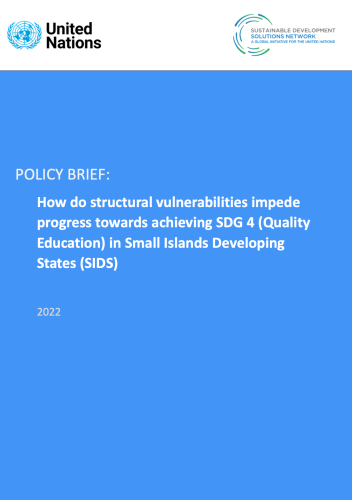 Una cubierta de publicación en color azul de la ONU con el título escrito en blanco y el logotipo de la ONU en la esquina superior izquierda.