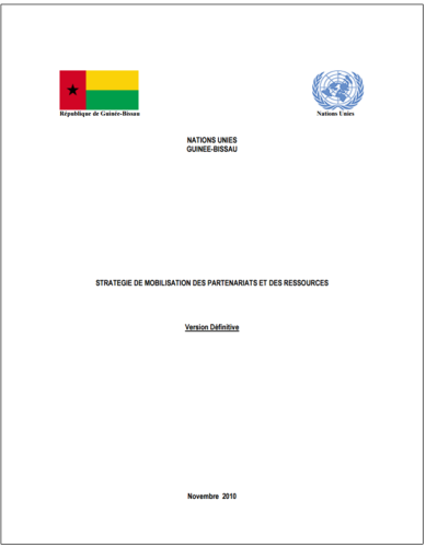 Portada del documento con fondo blanco, el logo de las Naciones Unidas en Guinea Bissau y la bandera de Guinea Bissau.