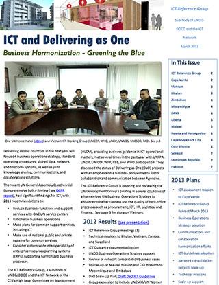 Portada del documento con tres columnas de texto y una foto de un grupo de personas sentadas en una sala de juntas.