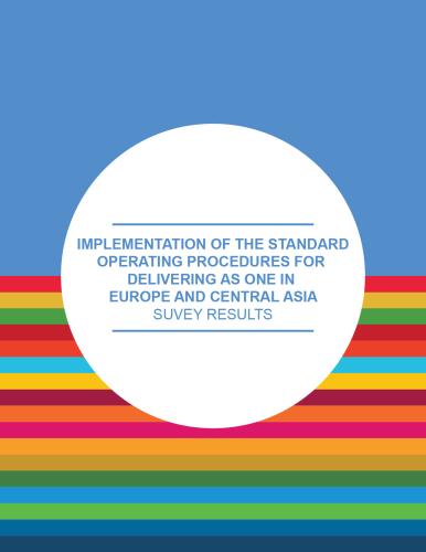 Portada del documento con un fondo azul y un bloque de tiras con los colores de los ODS, con el título del documento dentro de un círculo blanco.