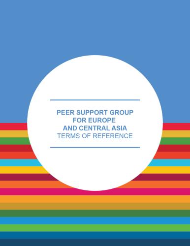 Portada del documento con un fondo azul y un bloque de tiras con los colores de los ODS, con el título del documento dentro de un círculo blanco.