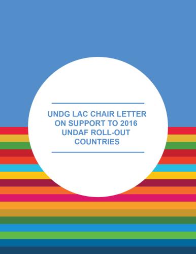 Portada del documento con un fondo azul y un bloque de tiras con los colores de los ODS, con el título del documento dentro de un círculo blanco.