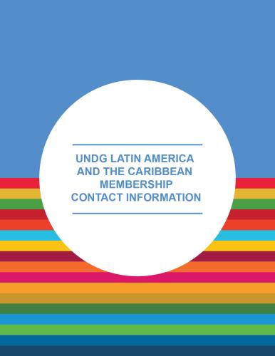 Portada del documento con un fondo azul y un bloque de tiras con los colores de los ODS, con el título del documento dentro de un círculo blanco.